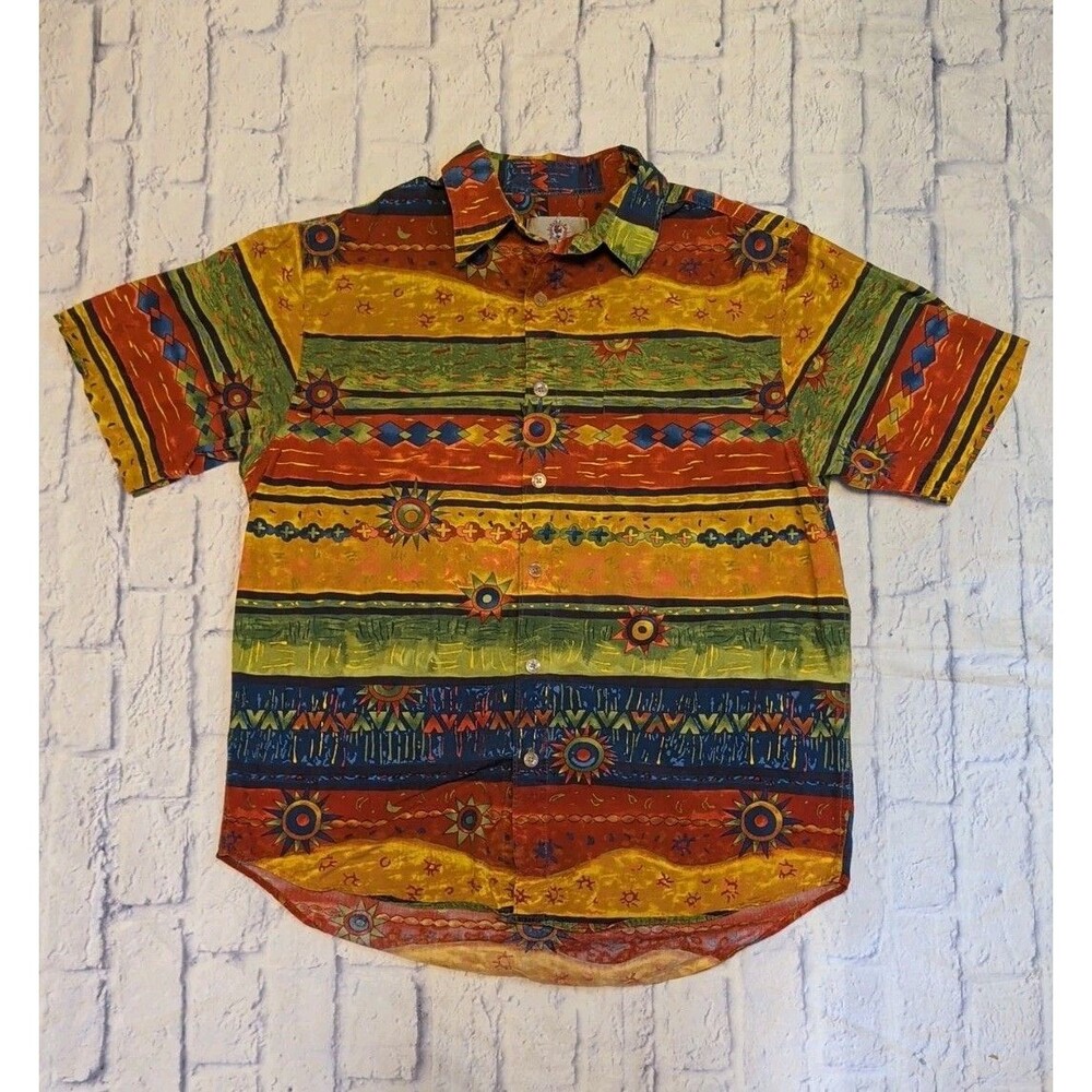 Territory Ahead Shirt Mens Large Multicolor Southwestern Aztec Button Up VTG 90s